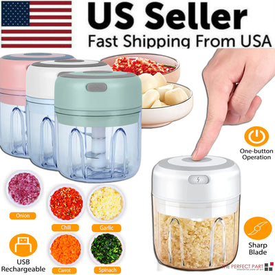 Electric 300ML Garlic Press Chopper Chili Onion Fruits Meat Mincer Blender Mixer - Lunqara 