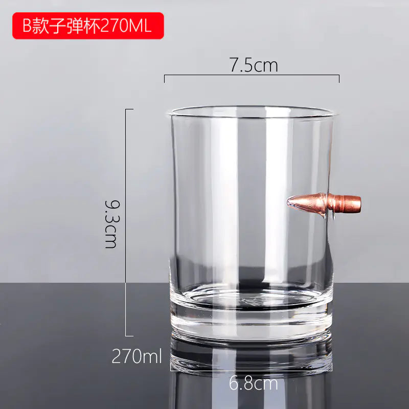 Creative Glass Whiskey Cup with Bullet Design