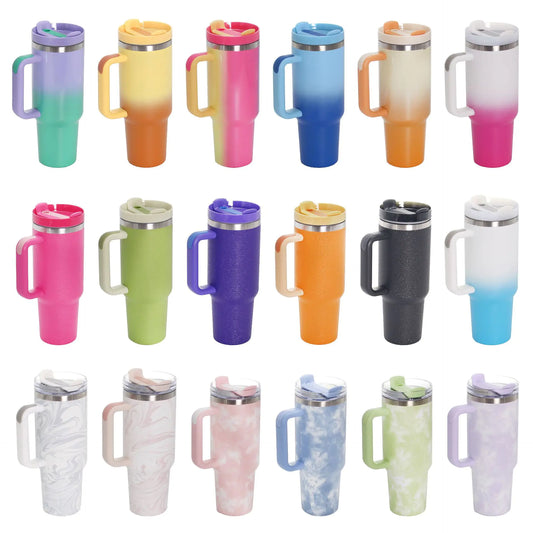 40oz Stainless Steel Travel Mug with Straw & Handle - Lunqara 