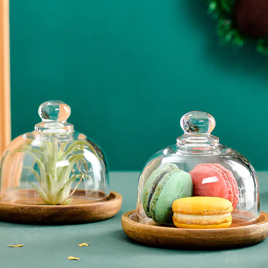 Mini Dessert Display Tray with Glass and Wood Base - Lunqara 