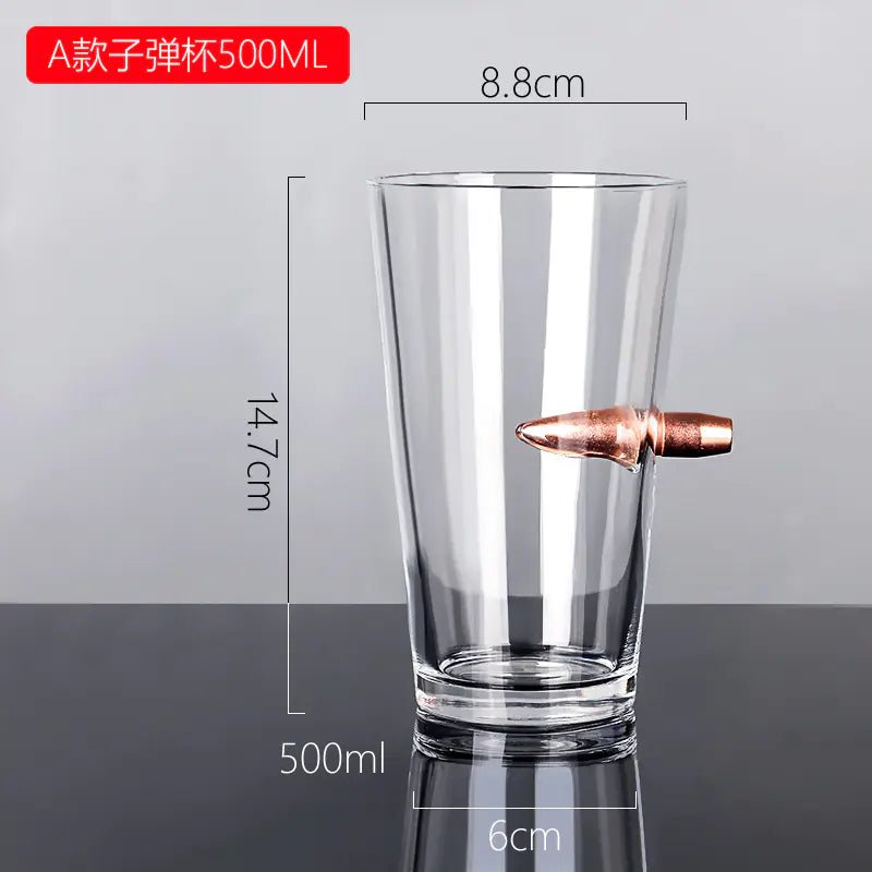 Creative Glass Whiskey Cup with Bullet Design - Lunqara
