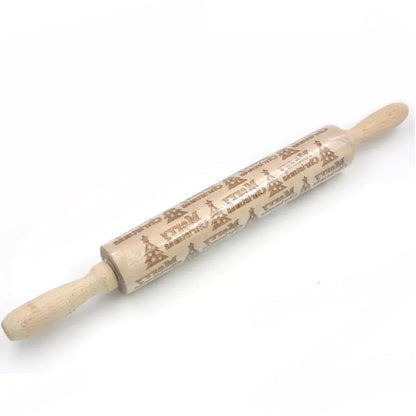 Christmas Reindeer Printed Wooden Rolling Pin with Laser Engraving