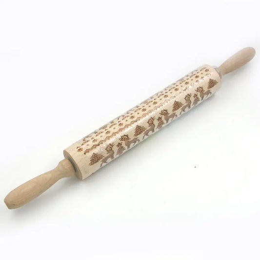 Christmas Reindeer Printed Wooden Rolling Pin with Laser Engraving