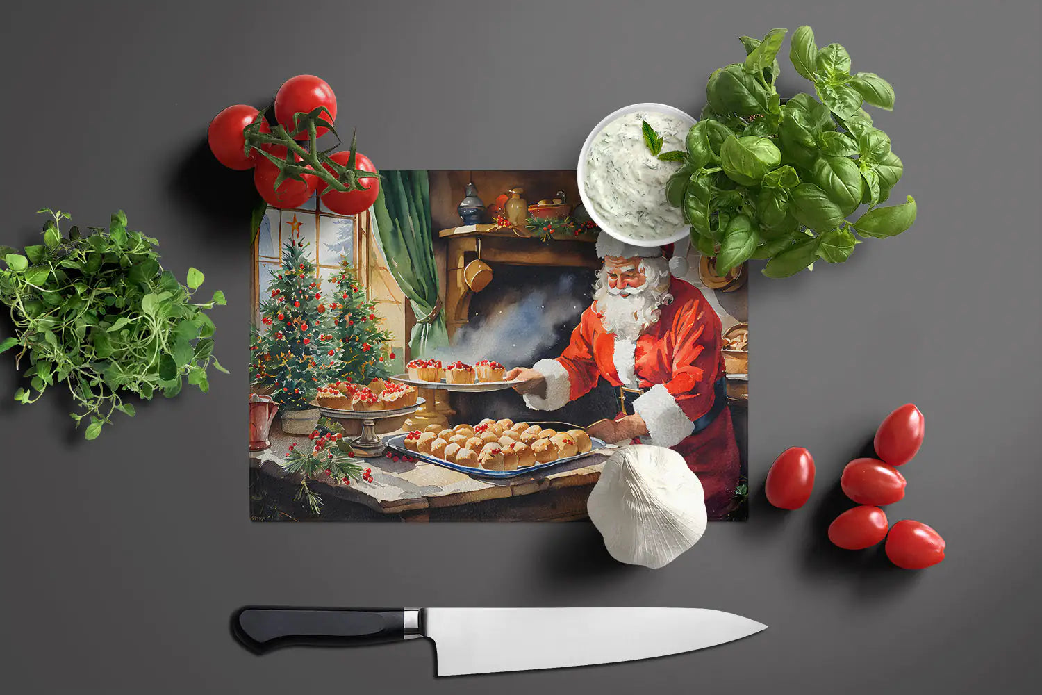 Cookies with Santa Claus Glass Cutting Board - Lunqara 