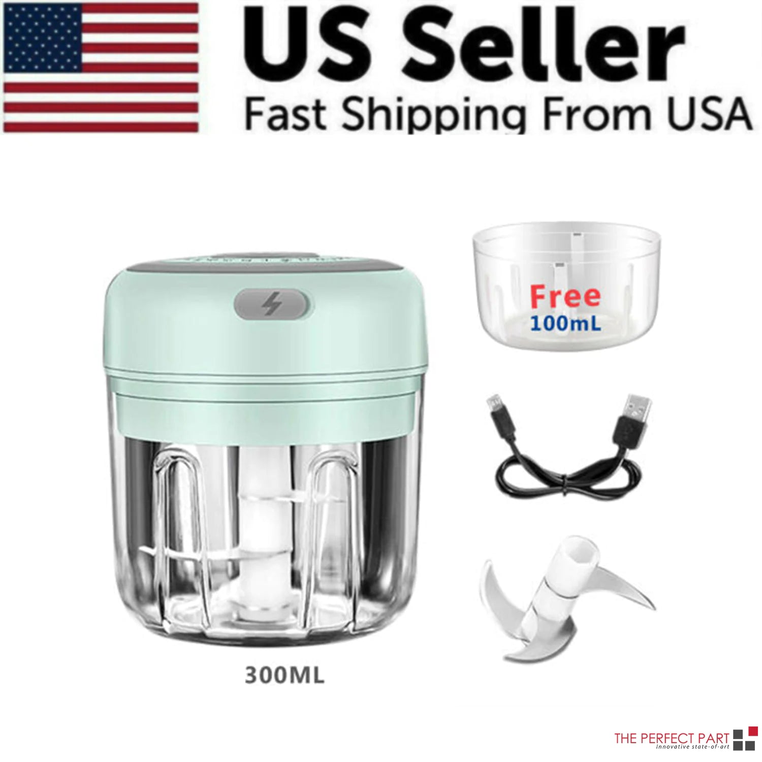 Electric 300ML Garlic Press Chopper Chili Onion Fruits Meat Mincer Blender Mixer - Lunqara 