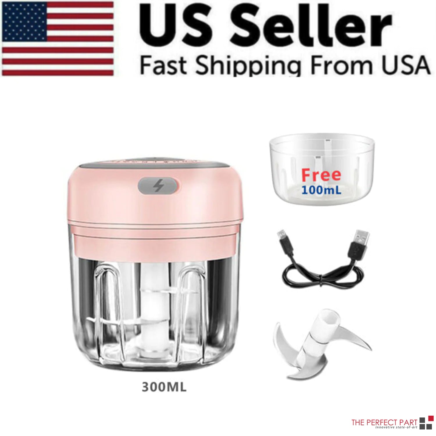 Electric 300ML Garlic Press Chopper Chili Onion Fruits Meat Mincer Blender Mixer - Lunqara 