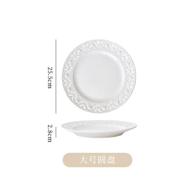 French Embossed Ceramic Plate for Breakfast & Salad