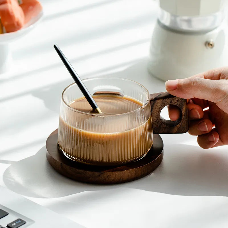 Walnut Glass Coffee Cup Set