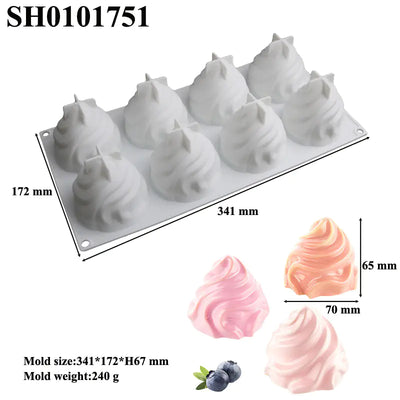 8-Cavity Spiral Silicone Mousse Cake Mold for Baking - Lunqara 