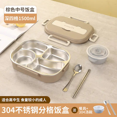 304 Stainless Steel Sealed Bento Box with Five Compartments - Lunqara 