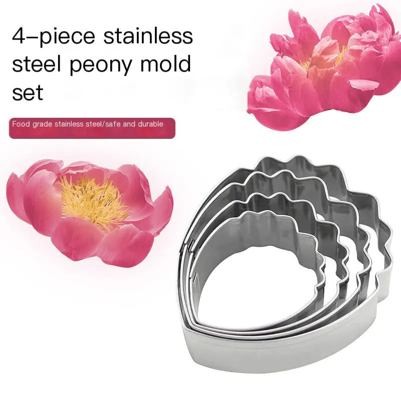 Stainless Steel Peony Cookie Cutter and Silicone Molds Set