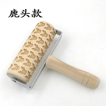 Christmas Reindeer Printed Wooden Rolling Pin with Laser Engraving