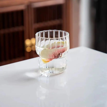Striped Glass Water Cup - High Borosilicate Glass - Lunqara 