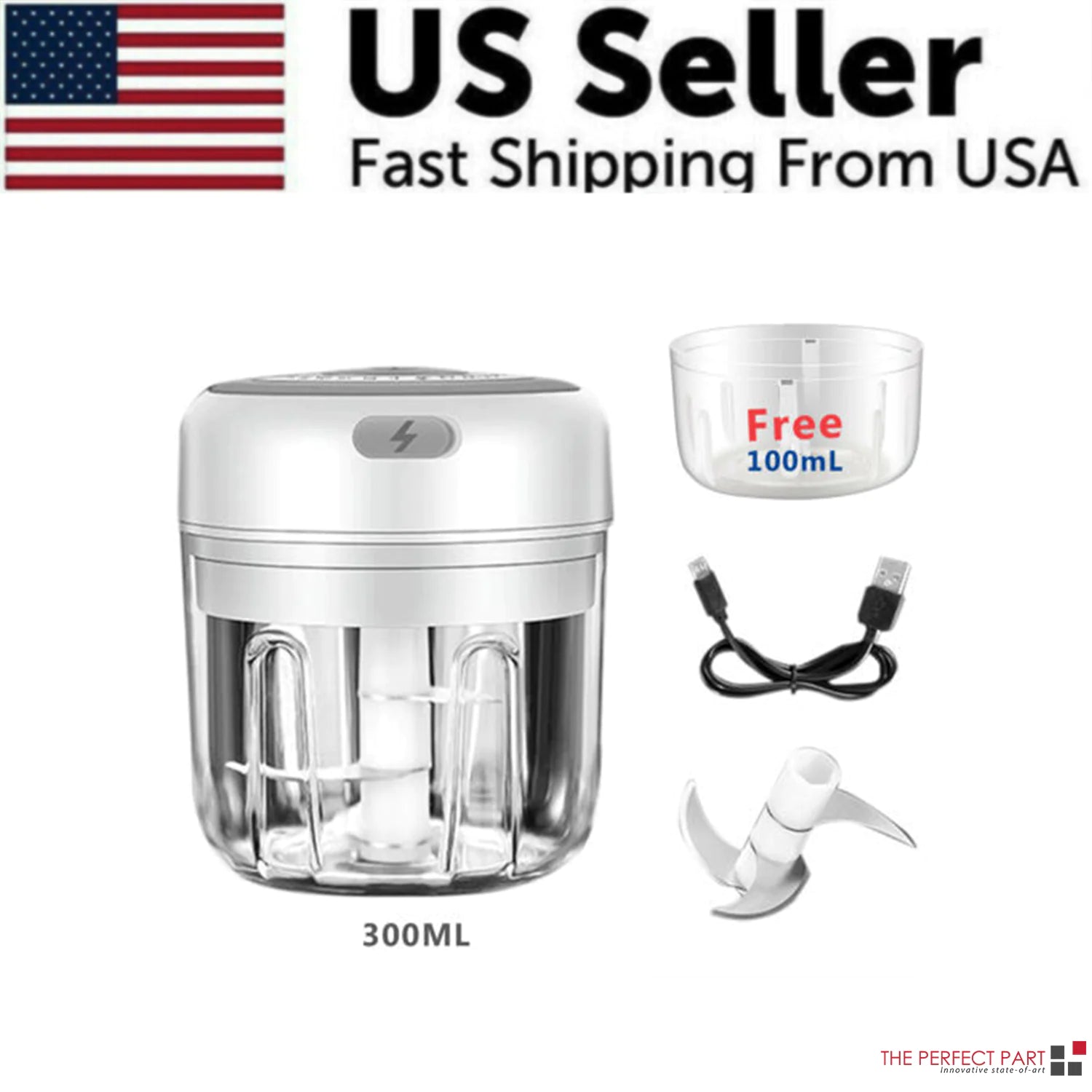 Electric 300ML Garlic Press Chopper Chili Onion Fruits Meat Mincer Blender Mixer - Lunqara 