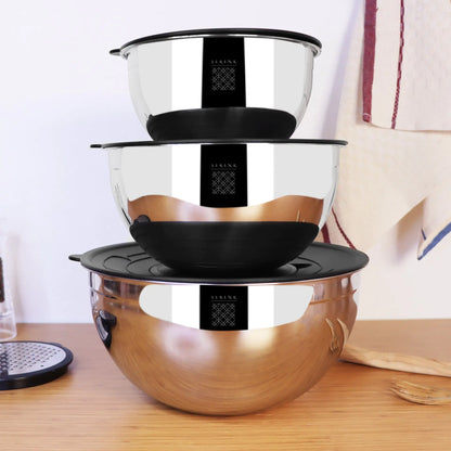Lunqara Modernist 9 Pieces Stainless Steel Mixing and Storage Bowl Set with Grater