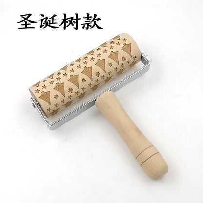 Christmas Reindeer Printed Wooden Rolling Pin with Laser Engraving