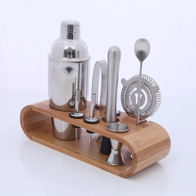 Stainless Steel 10-Piece Bar Tool Set with Bamboo Stand