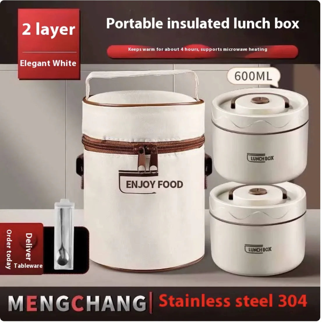 Extra-Long Insulated Stainless Steel Lunch Box