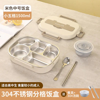 304 Stainless Steel Sealed Bento Box with Five Compartments - Lunqara 