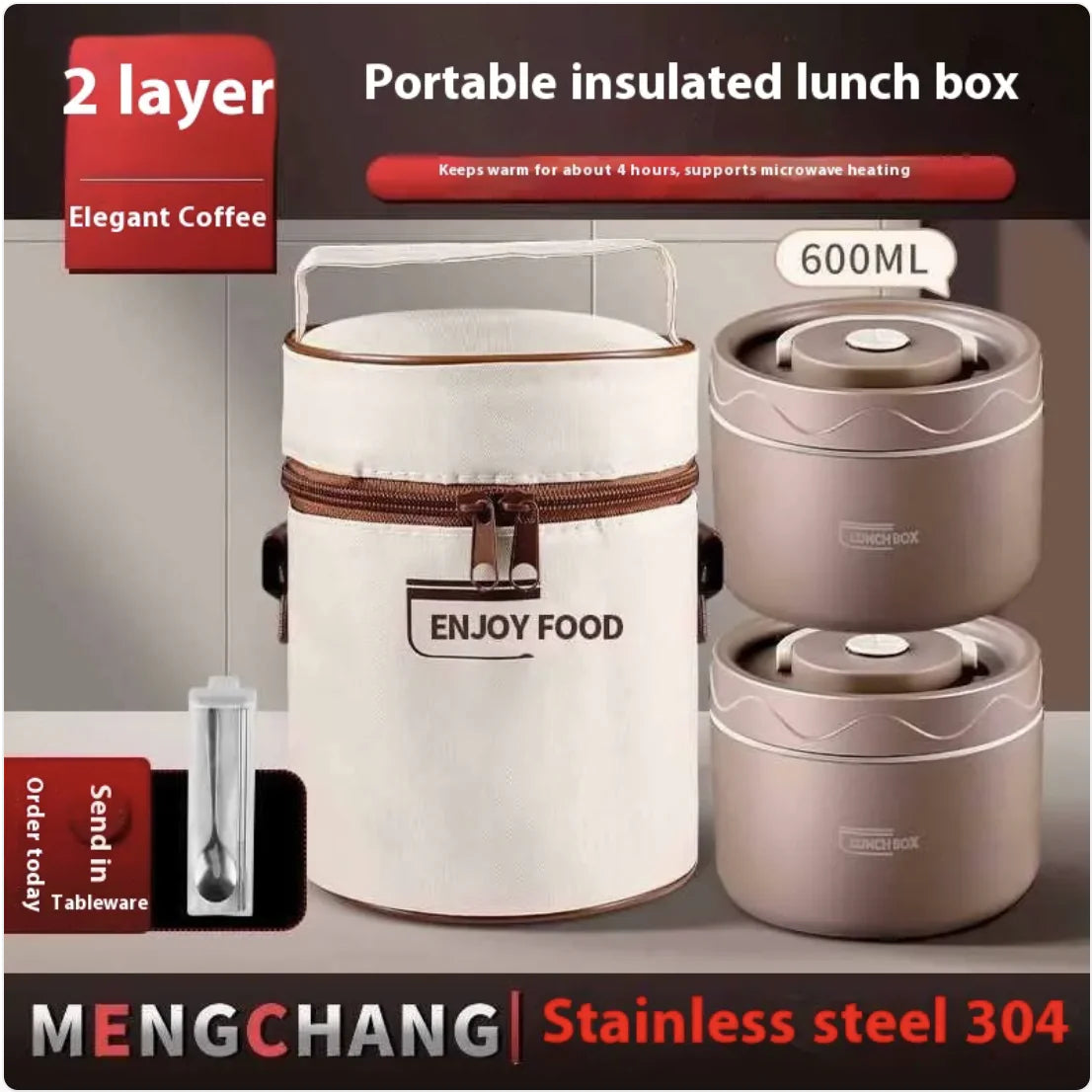 Extra-Long Insulated Stainless Steel Lunch Box