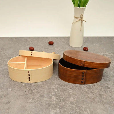 Portable Japanese Oval Bento Box - Double Layered Design - Lunqara