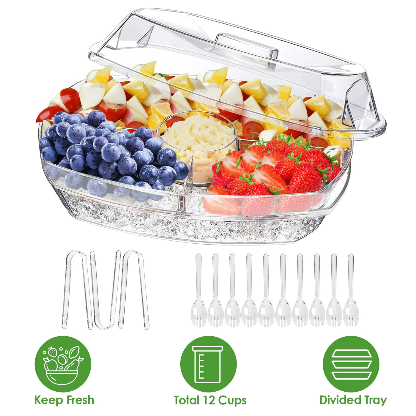 Cold Food Serving Tray with Lid & Compartments