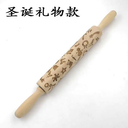 Christmas Reindeer Printed Wooden Rolling Pin with Laser Engraving