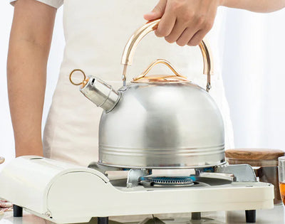 Stainless Steel Whistling Kettle with Golden Handle