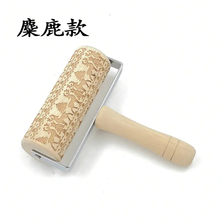 Christmas Reindeer Printed Wooden Rolling Pin with Laser Engraving