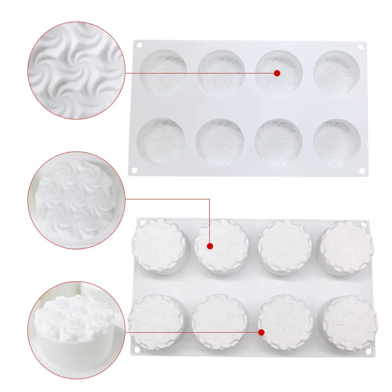 8-Cavity Spiral Silicone Mousse Cake Mold for Baking - Lunqara 