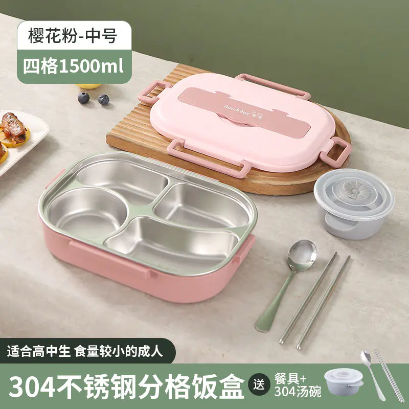 304 Stainless Steel Sealed Bento Box with Five Compartments - Lunqara 