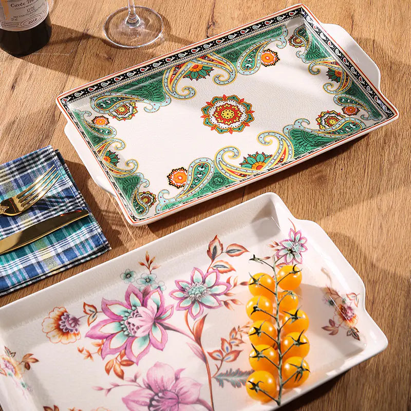 Ceramic Tray for Kitchen Use, Rectangular Design - Lunqara 