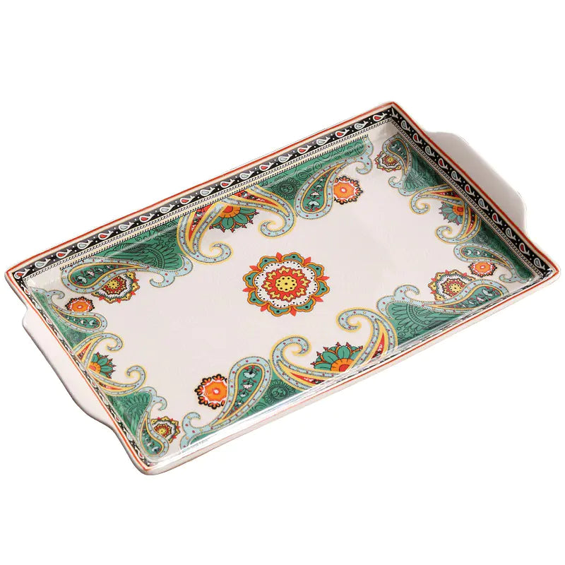Ceramic Tray for Kitchen Use, Rectangular Design - Lunqara 