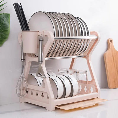 Two-Tier Kitchen Storage Rack for Bowls and Utensils