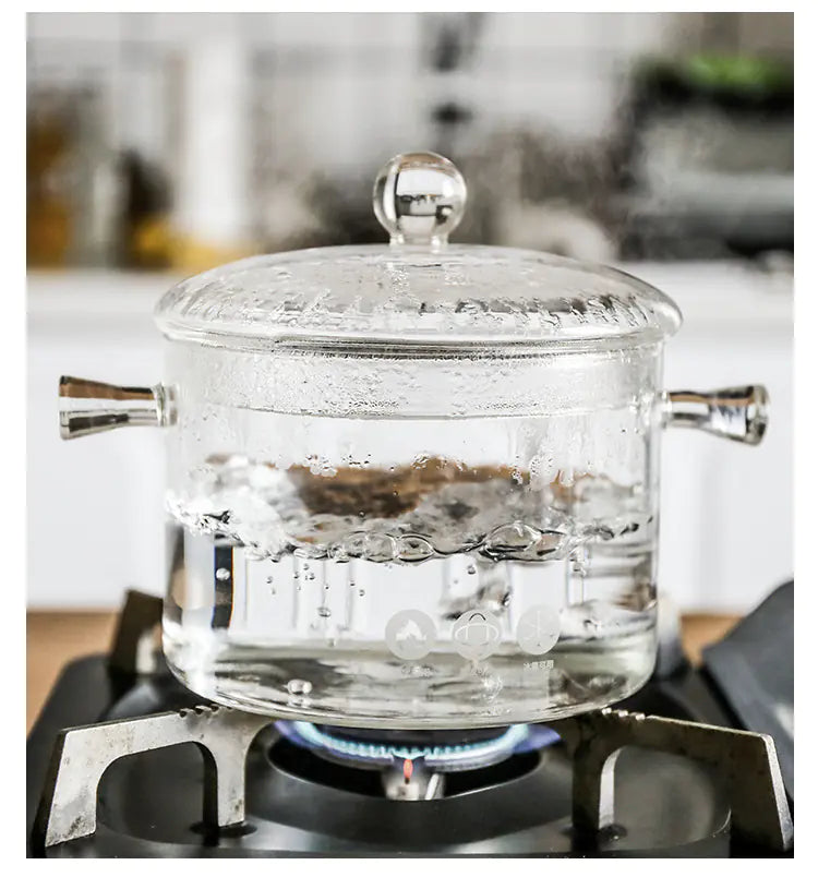 Glass Double-Handled Soup Pot with Electric Stove