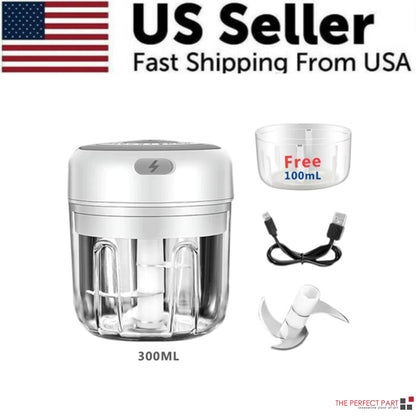 Electric 300ML Garlic Press Chopper Chili Onion Fruits Meat Mincer Blender Mixer - Lunqara 