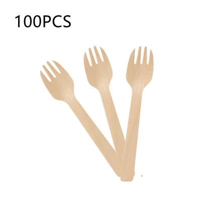 Wooden Fork and Spoon for Birthday Cake Decor