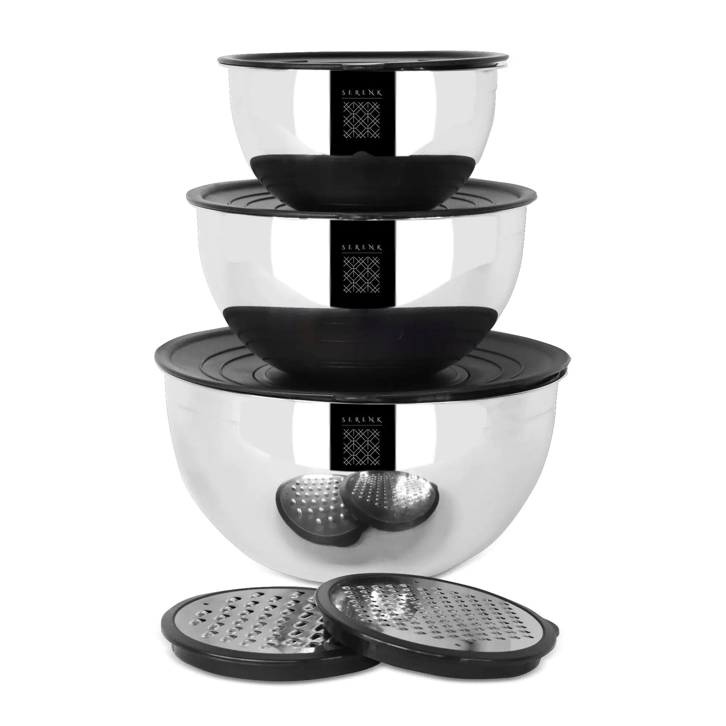 Lunqara Modernist 9 Pieces Stainless Steel Mixing and Storage Bowl Set with Grater