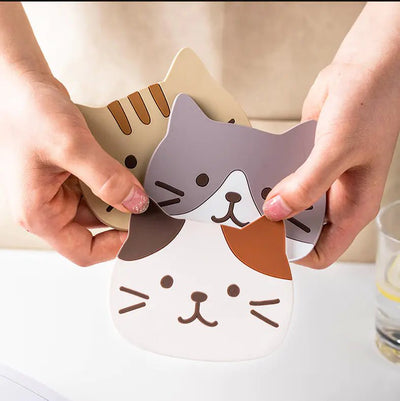 Cute Cat Silicone Coasters with Dog Expressions - Lunqara