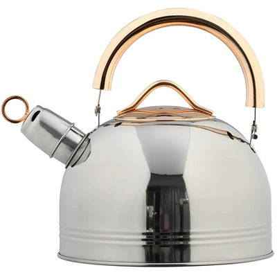 Stainless Steel Whistling Kettle with Golden Handle