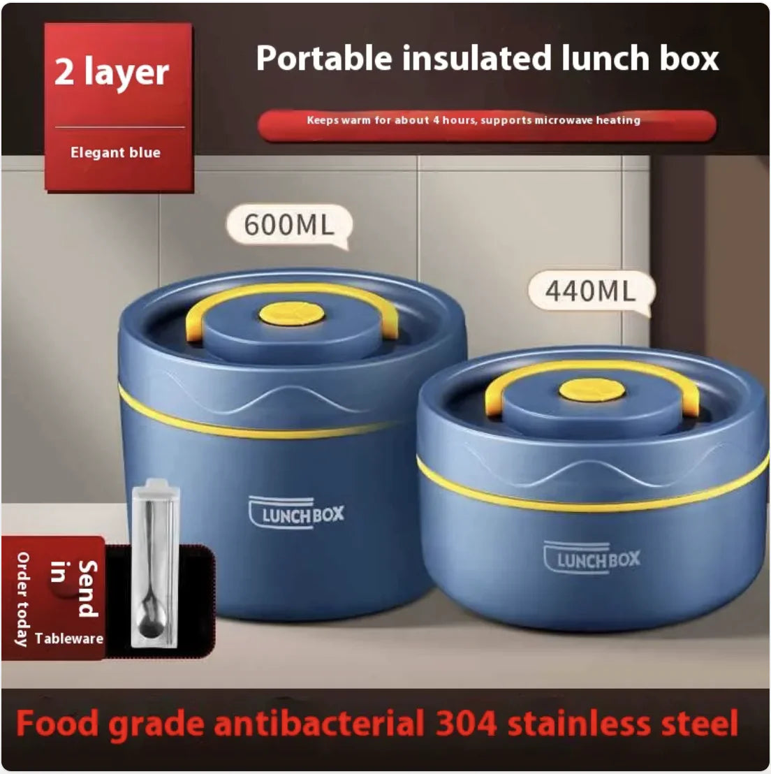 Extra-Long Insulated Stainless Steel Lunch Box