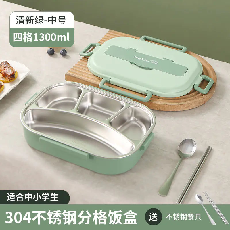304 Stainless Steel Sealed Bento Box with Five Compartments - Lunqara 