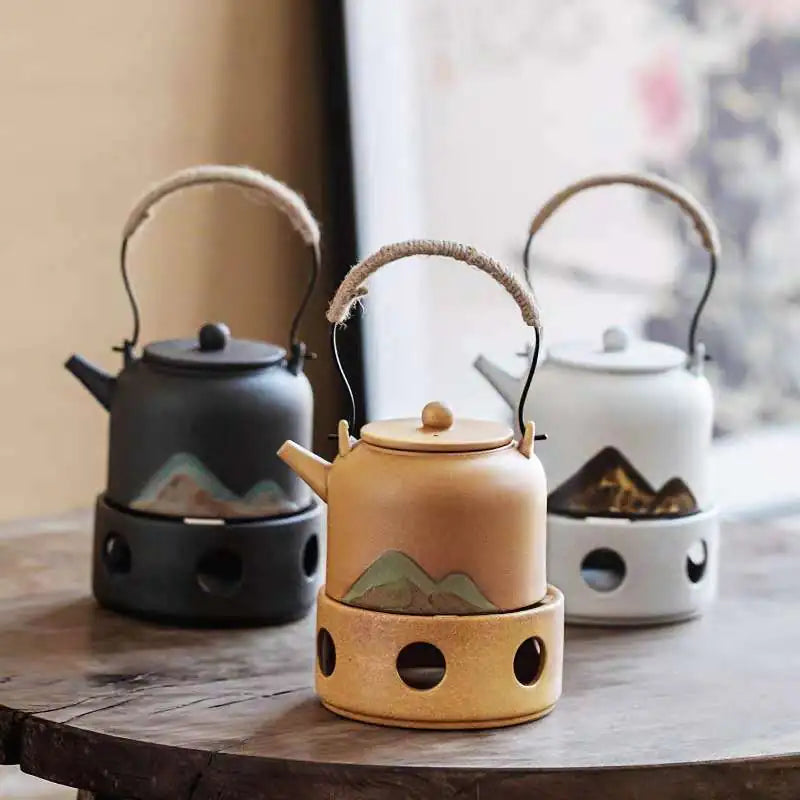 Japanese Style Ceramic Tea Set with Warm Stove Pot - Lunqara 