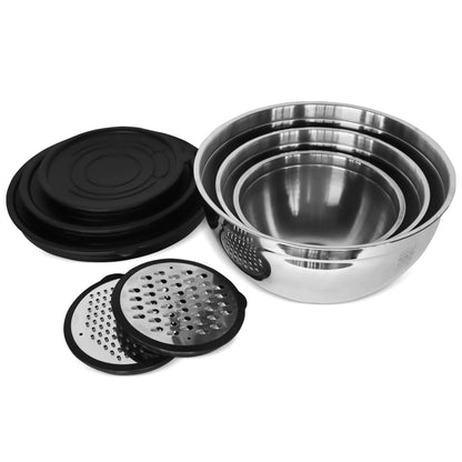 Lunqara Modernist 9 Pieces Stainless Steel Mixing and Storage Bowl Set with Grater