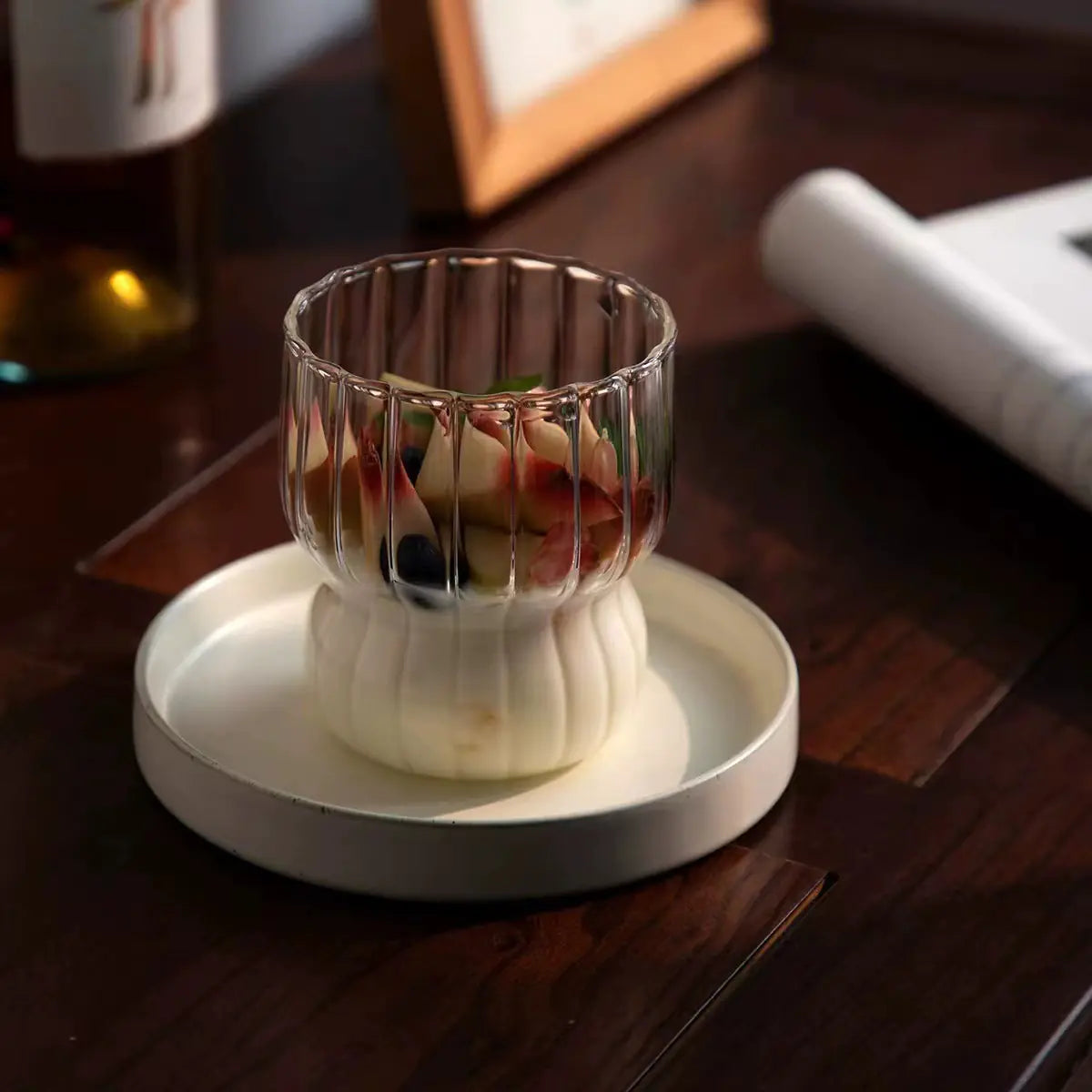 Striped Glass Water Cup - High Borosilicate Glass - Lunqara 