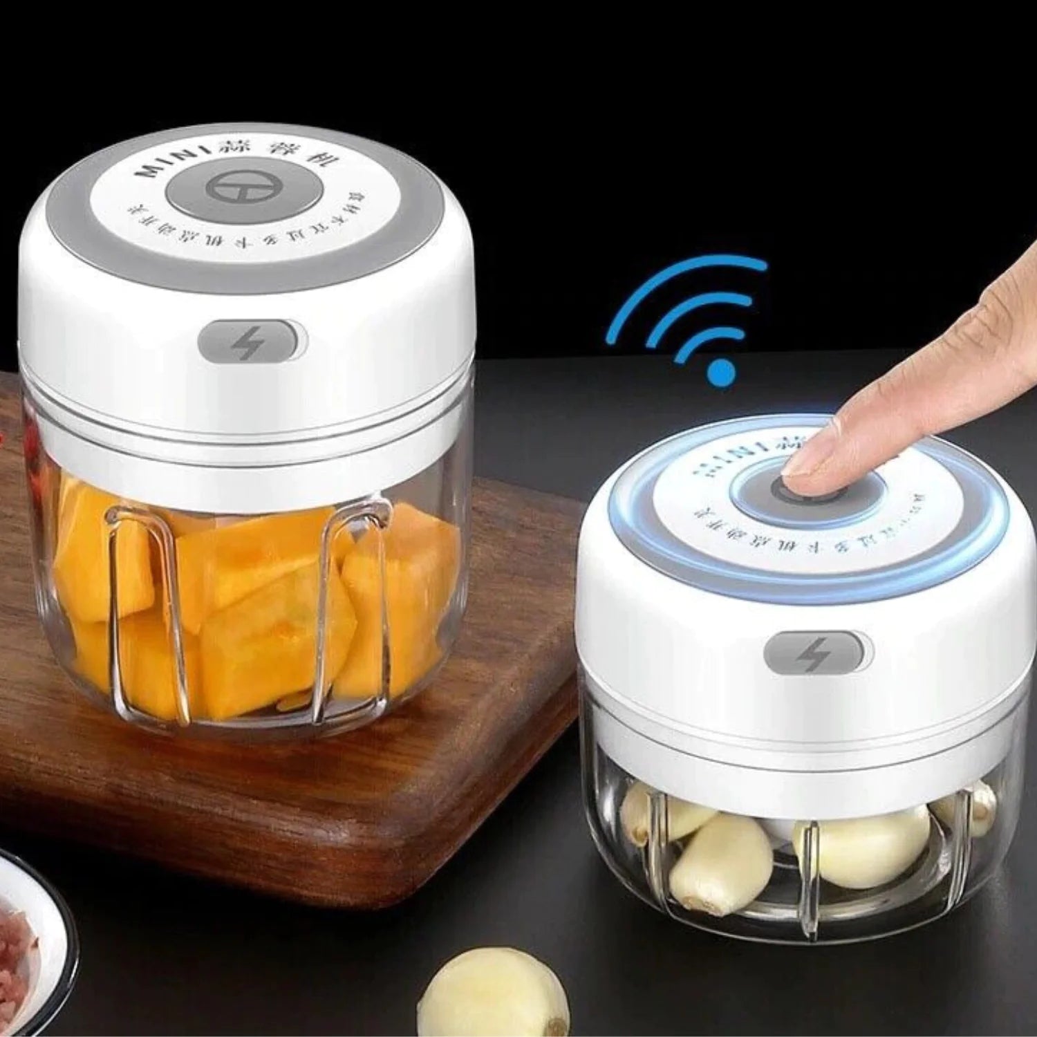 Electric 300ML Garlic Press Chopper Chili Onion Fruits Meat Mincer Blender Mixer - Lunqara 