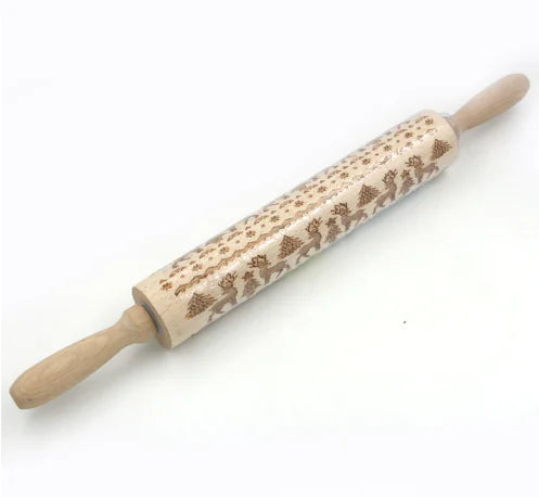 Christmas Reindeer Printed Wooden Rolling Pin with Laser Engraving