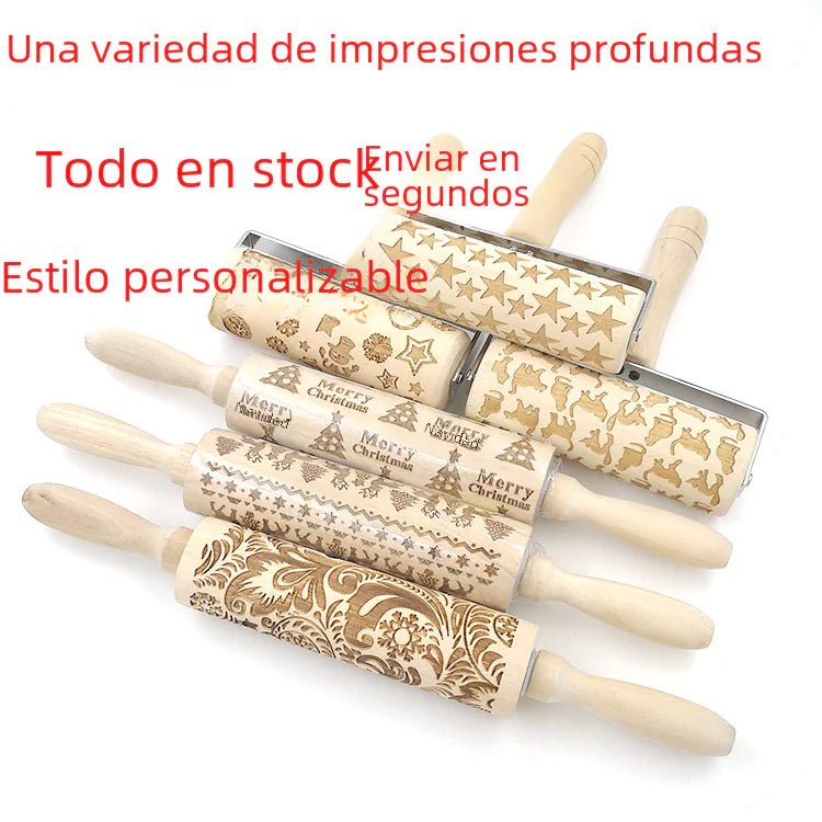 Christmas Reindeer Printed Wooden Rolling Pin with Laser Engraving