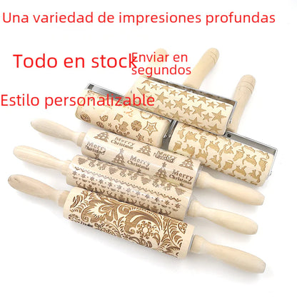 Christmas Reindeer Printed Wooden Rolling Pin with Laser Engraving