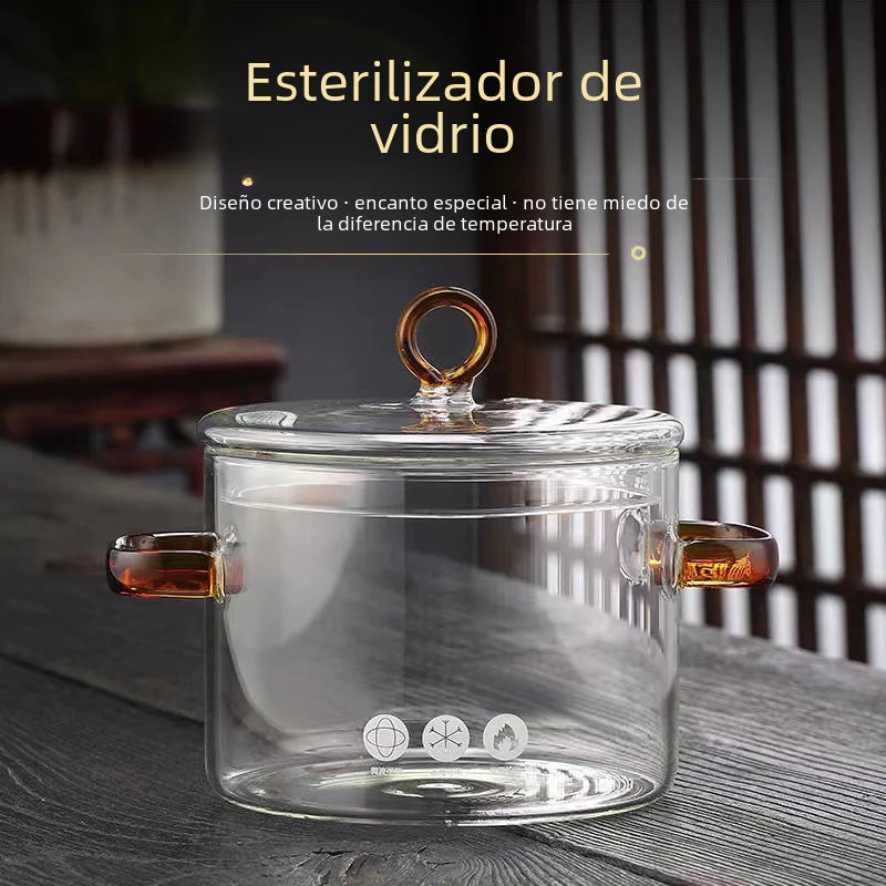 Glass Double-Handled Soup Pot with Electric Stove